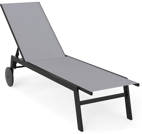 COSTWAY Sonnenliege mit Rollen, Gartenliege mit Verstellbarer Rückenlehne und schnelltrocknendem Stoff, Rollliege bis 150kg belastbar, Liegestuhl für Garten, Balkon, Terrasse (Grau)