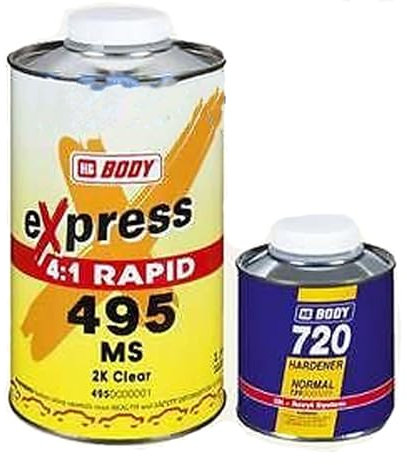 HB Body Express 2K Lacquer Kit 495 1L + 720 Hardener Activator 250ml For Smart/Spot/Panel Repairs Fast Drying Clearcoat