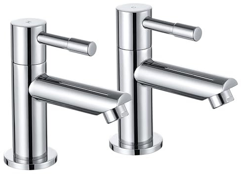 Wasserrhythm Basin Taps Pair Twin Bathroom Sink Taps Traditional Two Holes Chrome Hot and Cold Water Wash Basin Tap 1/4 Turn