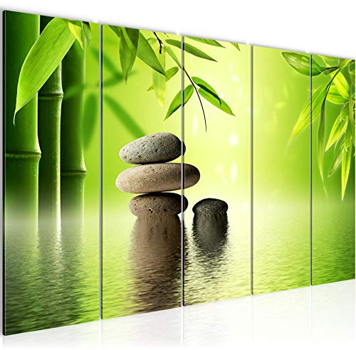 Runa Art Wandbild XXL Feng Shui Steine Wohnzimmer Schlafzimmer 200 x 80 cm Grün 5 Teilig - Made in Germany - 501955a