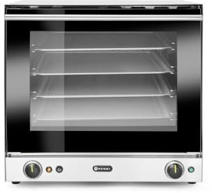 HENDI Four à Convection Professionnel H90S avec Humidification Manuelle, 2670W, incl. 4 Plaques en Aluminium, 2 Ventilateurs, 50–300°C, Porte Double Vitrage, 230V, 595x595x(H)570mm, Inox