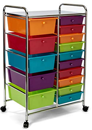 Seville Classics Carrito Organizador de Almacenamiento móvil Multiusos con 15 cajones, Multicolor (Perlado), Grande