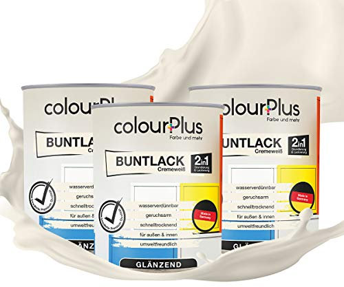 colourPlus® 2en1 Pintura de color (2,25L, RAL 9001 blanco crema) brillante pintura acrílica - pintura para juguetes infantiles - pintura de madera - pintura de interior, tinte de madera