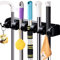 Broom Mop Holder, Heavy Duty Wall Mounted Mop Clip Hangers Broom Storage Tidy Organizer with 5 Racks 6 Retractable Hooks Holds up to 11 Tools Perfect for Brush Kitchen Bathroom Office Garden