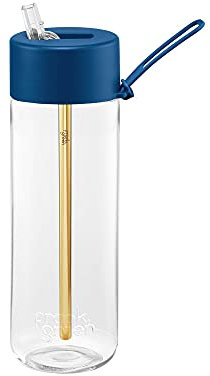 frank green Reusable Water Bottle with Straw lid, Stainless Steel Straw, Dishwasher Safe Drinks Bottle, Non-Slip Grip Gym Water Bottle for Women and Men - Deep Ocean, 25oz/740ml