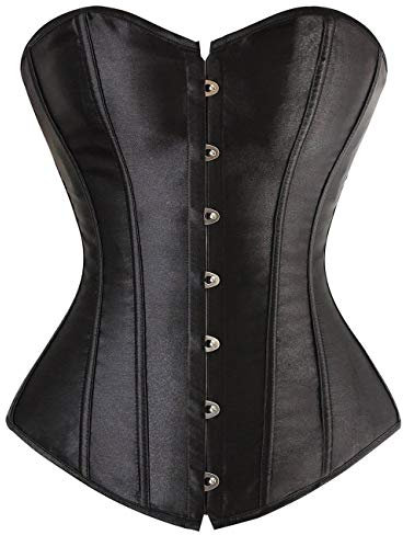 Everbellus Women Overbust Lace Up Stain Waist Trainer Corset Boned Bustier (Black-1, Medium)