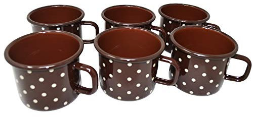 Madacha 6 tazze in metallo smaltato marrone cioccolato a pois - 500 ml