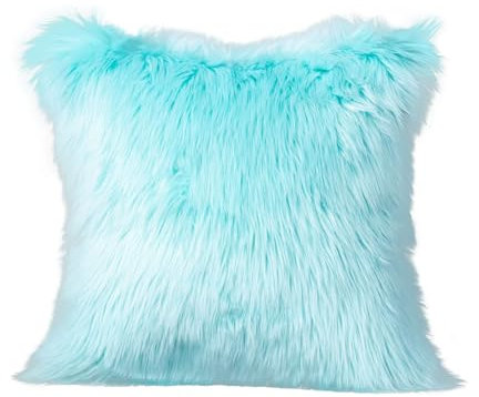 LIGICKY 1er Set Kunstfell Kissenbezug Einfarbig Plüsch Weich Künstlich Pelz Throw Kopfkissenbezug Kissenhülle Dekorative Rechteck Kissen Dekokissen für Sofa Schlafzimmer Auto, 40 x 40 cm Blau