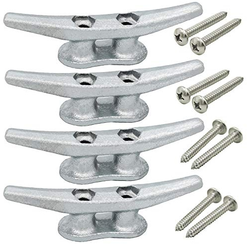 VEITHI Dock Cleat 4 inch - Hot Dipped Galvanized Boat Cleats, Rope Cleat, Boat Dock Cleats with Hardware Ideal for Small Boat,Deck,Piers for Tying up Boats,Marine Decor,Boat Tie Down Cleats (4 Pack)