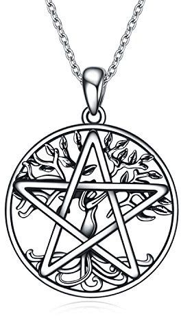 YAFEINI Collier avec pendentif pentagramme en argent sterling 925 avec pendentif arbre de vie pentagramme pentagramme Wiccan bijoux pour femmes hommes cadeaux