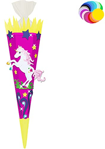 alles-meine.de GmbH Bastelset - Schultüte Farbe & Größe wählbar 70/85 / 100 cm - Einhorn - Farbe frei wählbar - Bastelschultüte - Zuckertüte zum selber Basteln Bemalen Bekl..
