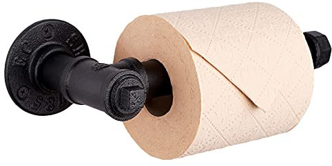 Livabber Industrial Pipe Toilet Paper Holder - Vintage Style DIY Wall Mount Roll Tissue Towel Holder for Bathroom Living Room and Kitchen (6, Black)