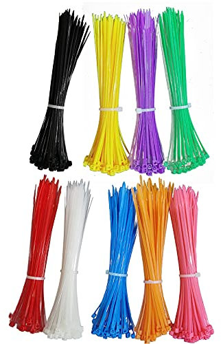 Mehrfarbige Kabelbinder 2,5x150mm, farbige Nylonbinder, 450 Stück Nylonbinder in 9 Farben, je 50 Stück orange, pink, gelb, schwarz, blau, rot, lila, grün und weiß