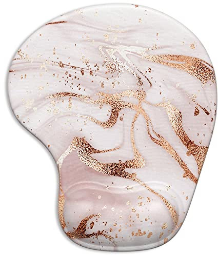 ITNRSIIET Ergonomisches Mauspad Mit Handgelenkstütze, Gel-Handgelenkauflage für Laptop, Rutschfeste PU-Basis für Büro & Zuhause, Roségold Marmorierung