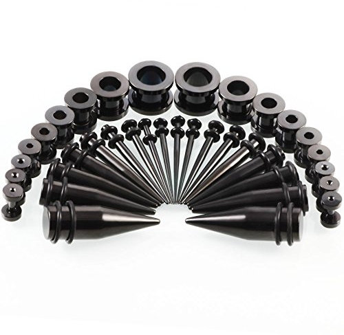 Huacan Dehnstäbe Set 1-10mm Chirurgenstahl Tunnels Dehnstab Dehnset Taper Plugs Ohr Piercing Silber Schwarz Buntfarbe Stecker Abschraubbar Klassisch Expander Damen Herren 36 Stück