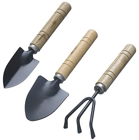 Gartenwerkzeug Set,3 Stück Gartengeräte mit Holzgriff Rechen Gartenschaufel Gartenkralle Garten Geschenke Bonsai Werkzeug Pflanzschaufel, für Drinnen und Draußen lose Erde und Topfpflanzen