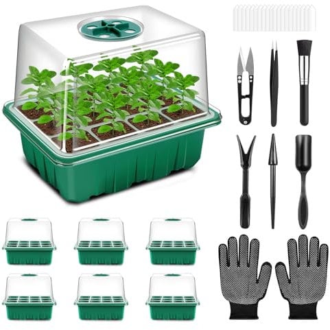 Verdenu Semenzaio, 6 Pezzi Semenzaio Germinazione, Mini Serra Rialzata Alveoli per Semina, 12 Fori di Propagazione dei Semi, Vassoio Germinazione per Semi con 7 Strumenti di Ventilazione