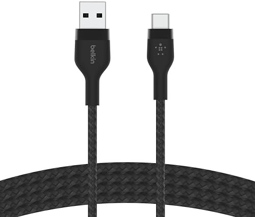 Belkin BoostCharge Pro Flex - Cable trenzado USB-C a USB-A (1 m/3.3 pies) Cable de carga rápida certificado USB-IF para iPhone 17, iPhone 17 Pro, iPad, Galaxy S25, Note, Pixel, Nintendo Switch 2 y más