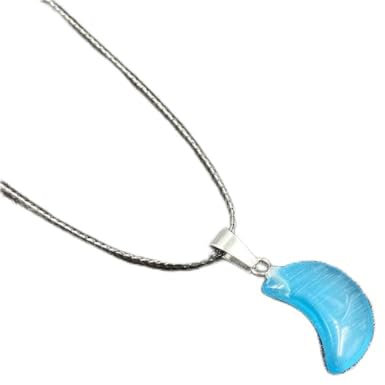 sdfwe Crystal Necklace,Natürlicher Edelstein Kristall Mond Blauer Stein Anhänger Halskette Mit Lederkette Für Damen Herren Modeschmuck