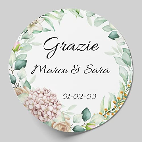 24 Etichette adesive personalizzate da 6 cm per matrimonio, compleanno, comunione, nascite, battesimie feste. Adesivi con testo personalizzabile (6 cm, Modello B)