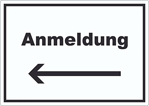 Anmeldung Aufkleber mit Text und Richtungspfeil links Aufnahme waagerecht A4 (210x297mm)