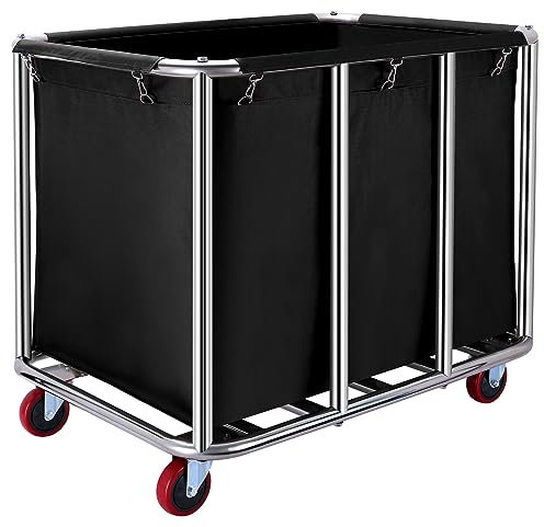 Commercial Laundry cart with Wheels,400L Large Laundry Basket with Wheels,Laundry Hamper on Wheels Heavy Duty with Steel Frame and Waterproof Oxford Cloth, 440Lbs Load (C-Black)