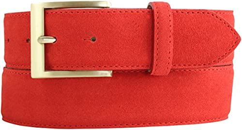 BELTINGER Jeans-Gürtel aus Veloursleder mit goldener Gürtelschnalle 4 cm | Velour-Ledergürtel 40mm | Herren-Gürtel Wildleder-Gürtel 4cm | Rot 85cm