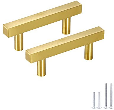 Meisax 10 Stück Schrankgriffe Gold 64mm Lochabstand Möbelgriffe Gold Griffe für Küchenschränke aus Edelstahl Küchenschrank Möbelgriffe mit Schrauben