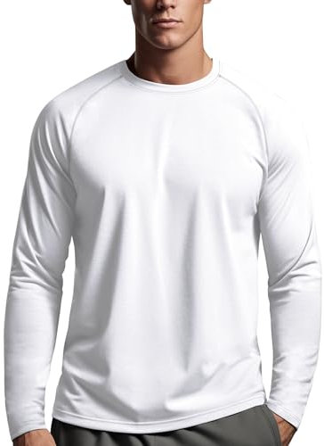 Long Sleeve T Shirt Mens Quick Dry(White,XXL)