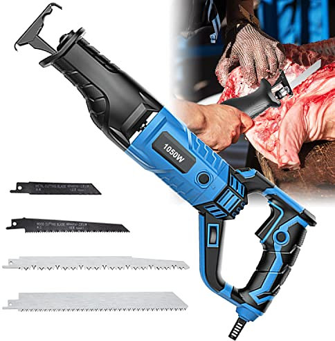 Sierra Eléctrica para Huesos de Carnicero Profesional, Máquina de Sierra de Hueso para Carne Velocidad Variable, Sierra de Sable para Cortar Carne y Huesos (1050W, Blue)
