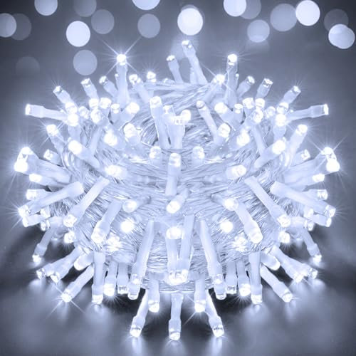 Ollny Fairy Lights Battery Operated, 15m 150 LEDs Bright Battery Powered String Lights, Cool White Outside Christmas Lights Waterproof with 8 Modes/Timer for Indoor Outdoor Bedroom Garden Decorations