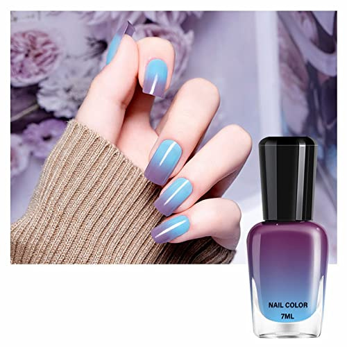 Color Changing Nail Polish, Pink Glitter Blue Purple Mood Temperature Change Nail Polish, Long Lasting Glossy Quick Dry Gradient Oily Mood Nail Polish for DIY Nail Art Manicure at Home Salon