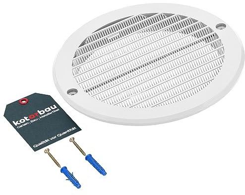 KOTARBAU® Grille de ventilation - Diamètre : 160 mm - Avec moustiquaire - Ronde - En plastique blanc - Pour canal de ventilation, évacuation et entrée d'air - Raccord de tuyau - Grille à lamelles