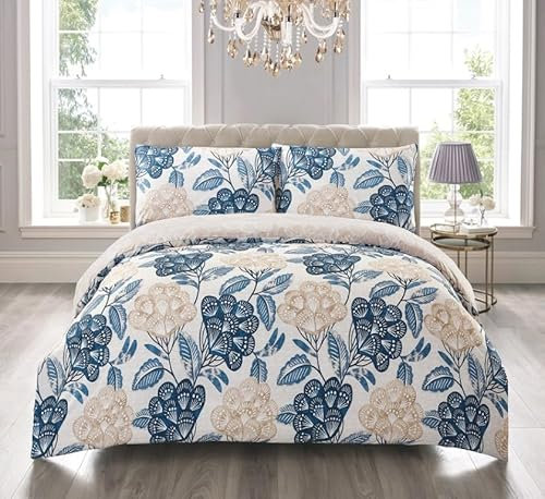 PRIME LINENS Duvet Cover Set 3 Pcs Polyester-Cotton Quilt Cover Bedding Set With 2 Pillow Cases Machine Washable Anti Allergic Duvet Sets (Bloom Blue, Double)