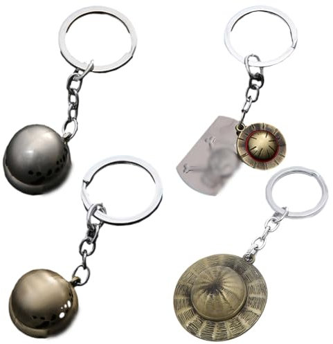 UZSXHJ 4pcs Piraten Schlüsselanhänger Piraten Figur Strohhut Schlüsselanhänger Manga Cosplay Zinklegierung Anhänger Ruffy süße Skelett Schlüsselanhänger Als Geschenk für Mädchen geeignet