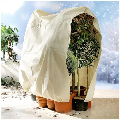 Ewzayol Winterschutz für Pflanzen,Atmungsaktiv 85 g/m² Winterschutz Kübelpflanzensack Frostschutz Pflanzenabdeckungen mit Reißverschluss und Zugband Beige（ 200 * 240cm）