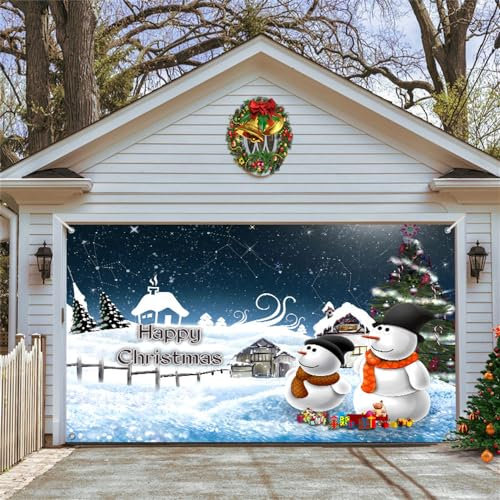 Chickwin Christmas Holiday Garage Door Banner Cover, Large Outdoor Backdrop Star Decoration for Xmas New Year Merry Christmas Party Background Home Wall Photo Props (150x200cm,White Snow)