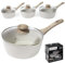 Rainberg Saucepan with Lid, Nonstick Milk Pan Suitable with Induction, Gas and Electric Hobs, Cooking Pot with Pour Spout. (Beige, 3PK 16-18 & 20cm)