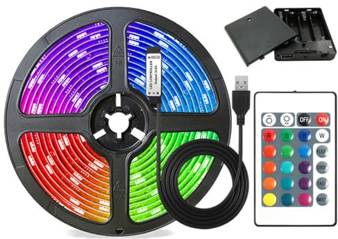 Valletock Battery Powered Led Strip Lights, 16 Colors, 24Key Infrared Remote Control, DIY (1m)