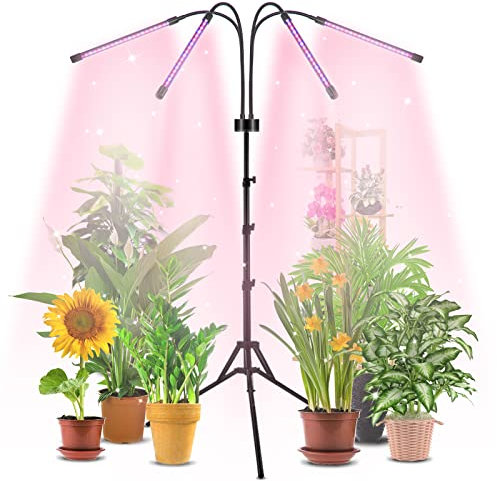 Trayvespace Indoor Plant Grow Lights - 80LED Full Spectrum with Stand, 3 Modes, 4 Heads for Seedlings & Succulents