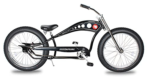 MICARGI Vancouver 26 Stretch Chopper Cruiser Fat Tire Single-Speed Stainless Steel Spokes Triple Tree Fork Beach Cruiser Bike for Adult (Black)