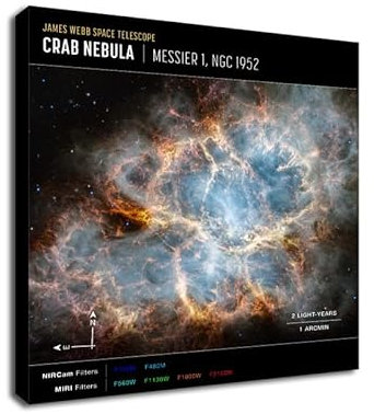 NASA James Webb-Teleskop – Krabbennebel (NIRCam und MIRI-Kompassbild), Wandkunst (96 x 96 cm)