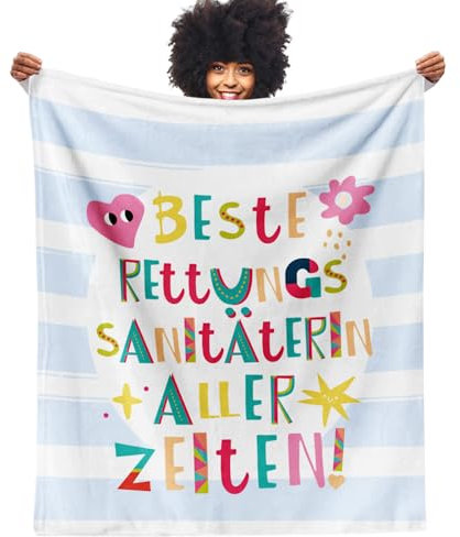 Rettungssanitäterin Geschenk Kuscheldecke (130x150cm) - Geschenke für Lebensretterin zum Jubiläum, Ruhestand, Jobwechsel, Geburtstag oder Anerkennung - Die beste Rettungssanitäterin aller Zeiten