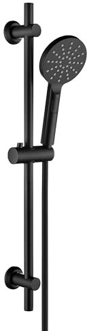 Görbach Edelstahl Duschstange mit Brause 70cm, Duschset Brausestangeset mit Duschkopfhalterung und Schlauch für Badezimmer Rund Matt Schwarz