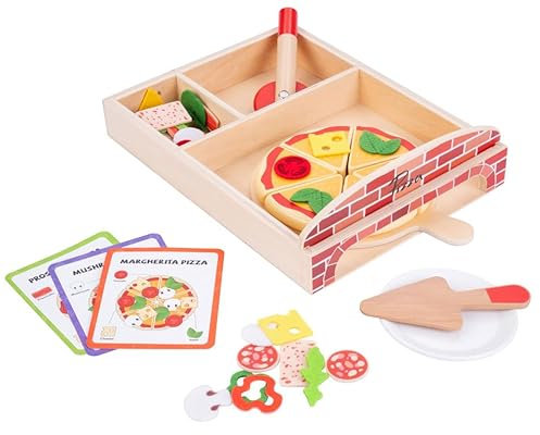 Dorjee- D3.014- Ensemble Pizza Gourmet en Bois - Jouets en Bois- Jeux d'imitation Cuisine + 3 Ans - 20 pièces incluses