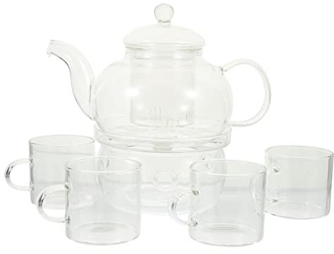 FUNOMOCYA 1 Set – Glas Teeservice Teekocher Teekanne Mit Tasse Kerzenständer Teezeremonie Zubehör Teekanne Mit Tassen Glas Duftteekanne Teesieb Kanne Teefilterkanne