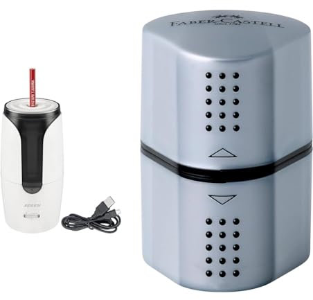 JOLLY Herbert Elektrospitzer Großer elektrischer Spitzer für alle Stifte & Faber-Castell 183800 - Dosenspitzer Grip 2001, 3in1, Anspitzer mit Behälter für Blei- und Buntstifte