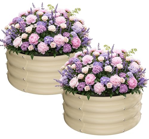 ZXZYHFTY Rundes verzinktes Hochbeet-Set, weiß, für den Außenbereich, Garten, Hochbeet, rund, groß, Metall-Hochbeete für Gemüse, 2 x 60 x 30 cm, 2 Stück