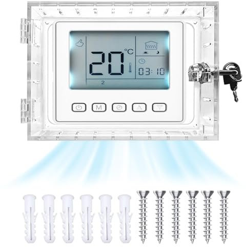 Thermostat Lock Box with Key, AC Thermostat Lock Box Cover 6.5 X 4.72 X 7.28 in, Tamper-Proof HVAC Protector, Universal Acrylic Guard Cover, for Restaurants, Wall Ac Panel, School
