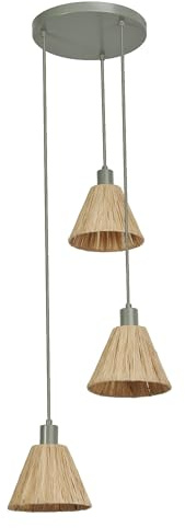 LEDVANCE Pendelleuchte 3-flammig Decor Raffia Plate grün aus Bast & Metall, E27, 430 mm Durchmesser, Lampenschirm aus recyceltem Material, nachhaltig durch austauschbare Lichtquelle, einfache Montage